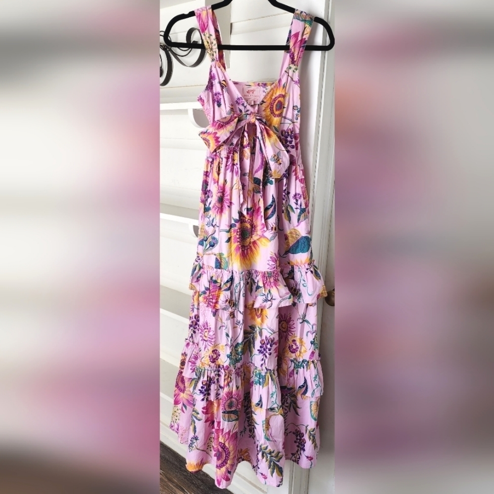 Banjanan Serafina Dress, MidSummer Bumble Orchid Tiered Maxi, size 0-2 women's